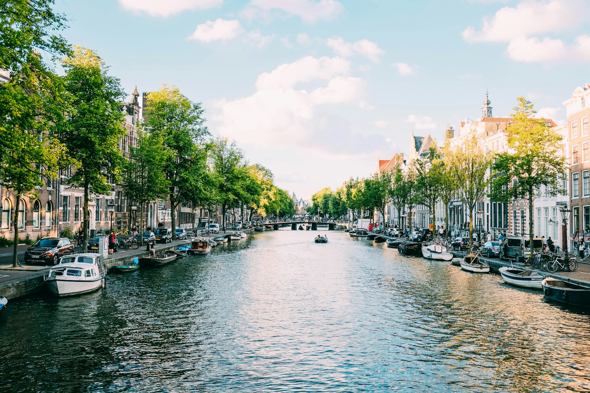 Romantic canal waterways and historic houses in Amsterdam, Netherlands