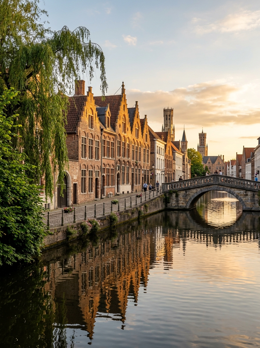 Medieval bridges and peaceful canals in Bruges, Belgium