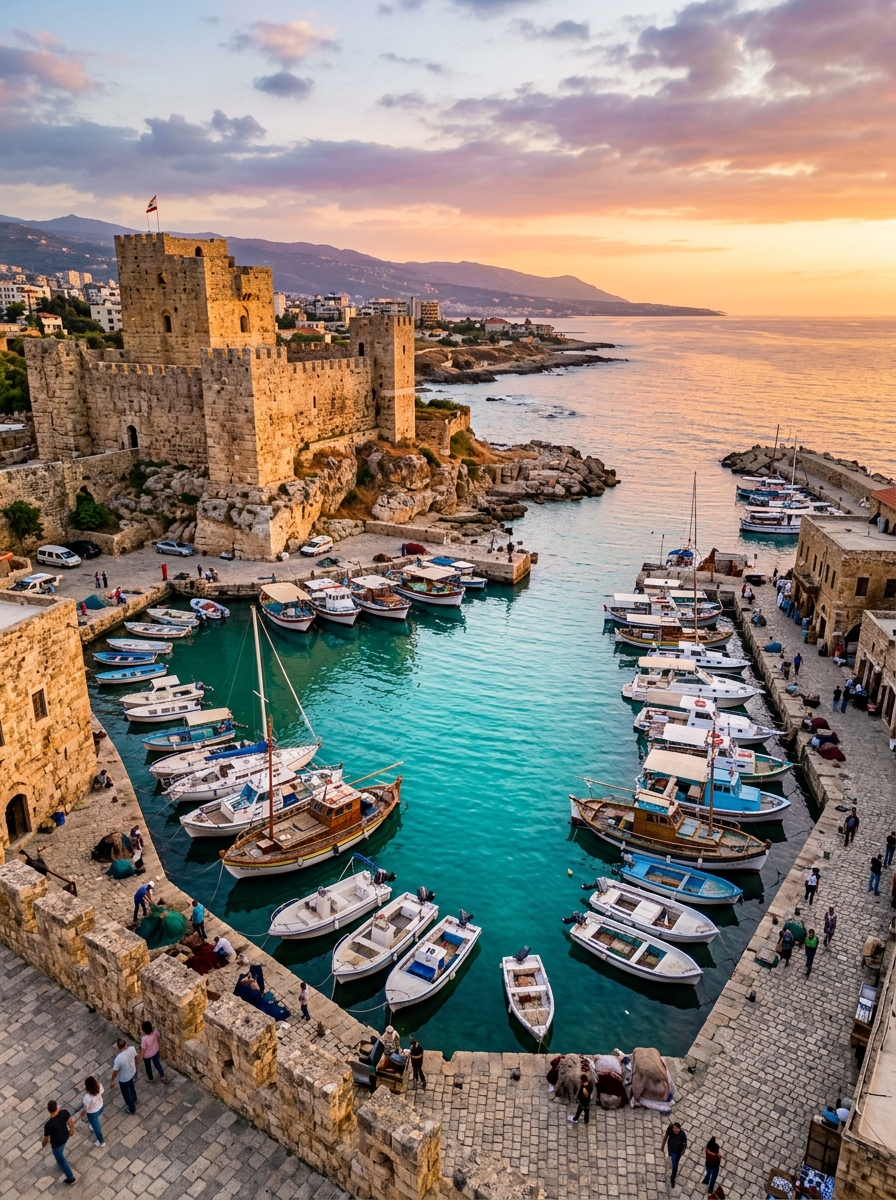 Ancient Phoenician port and coastal harbor of Byblos, Lebanon