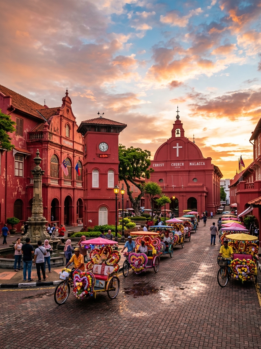 Historic colonial fortress and red square in Malacca City, Malaysia